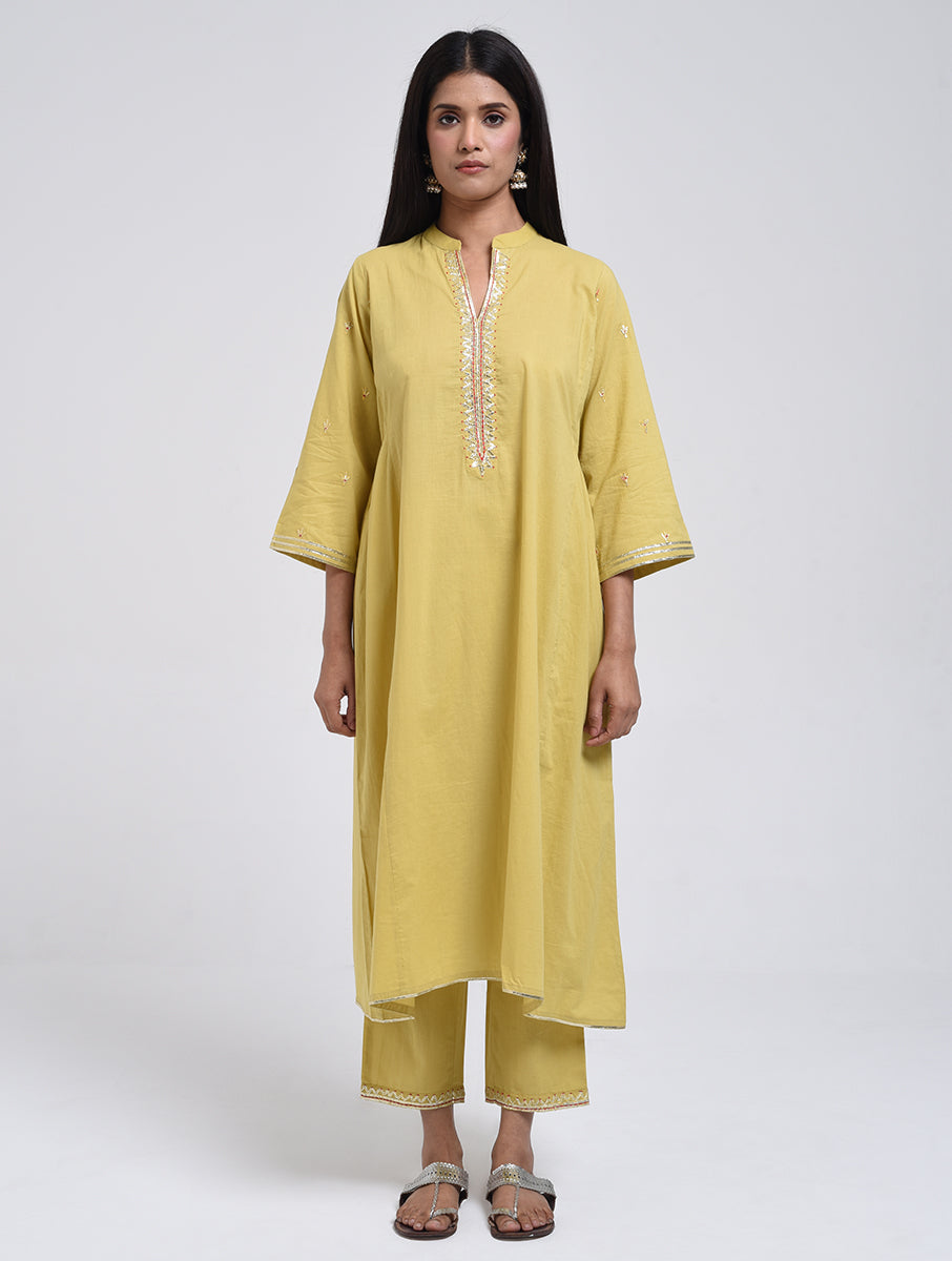 Chamki  Lime Yellow Cotton Gota Patti Kurta