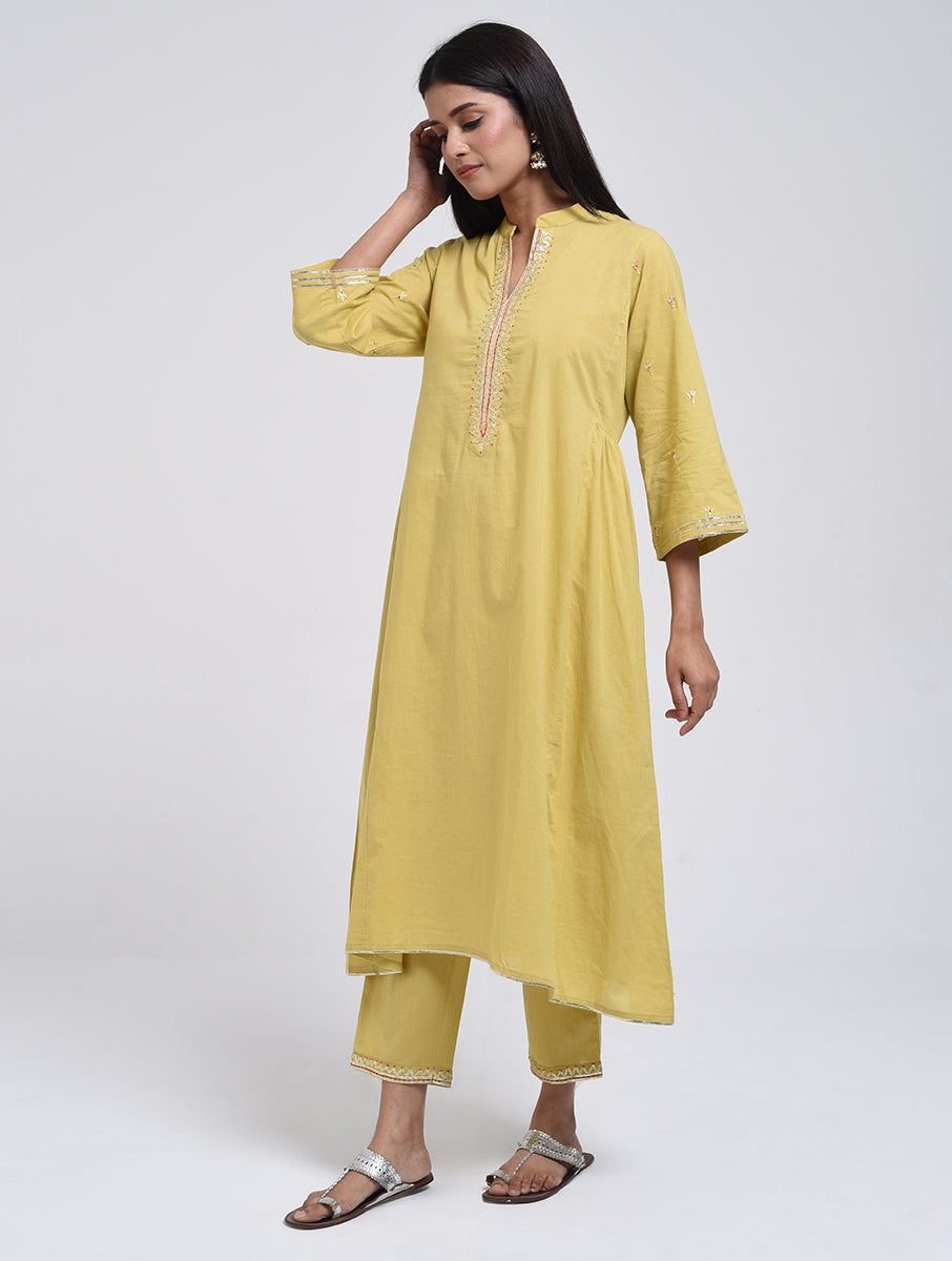 Chamki  Lime Yellow Cotton Gota Patti Kurta