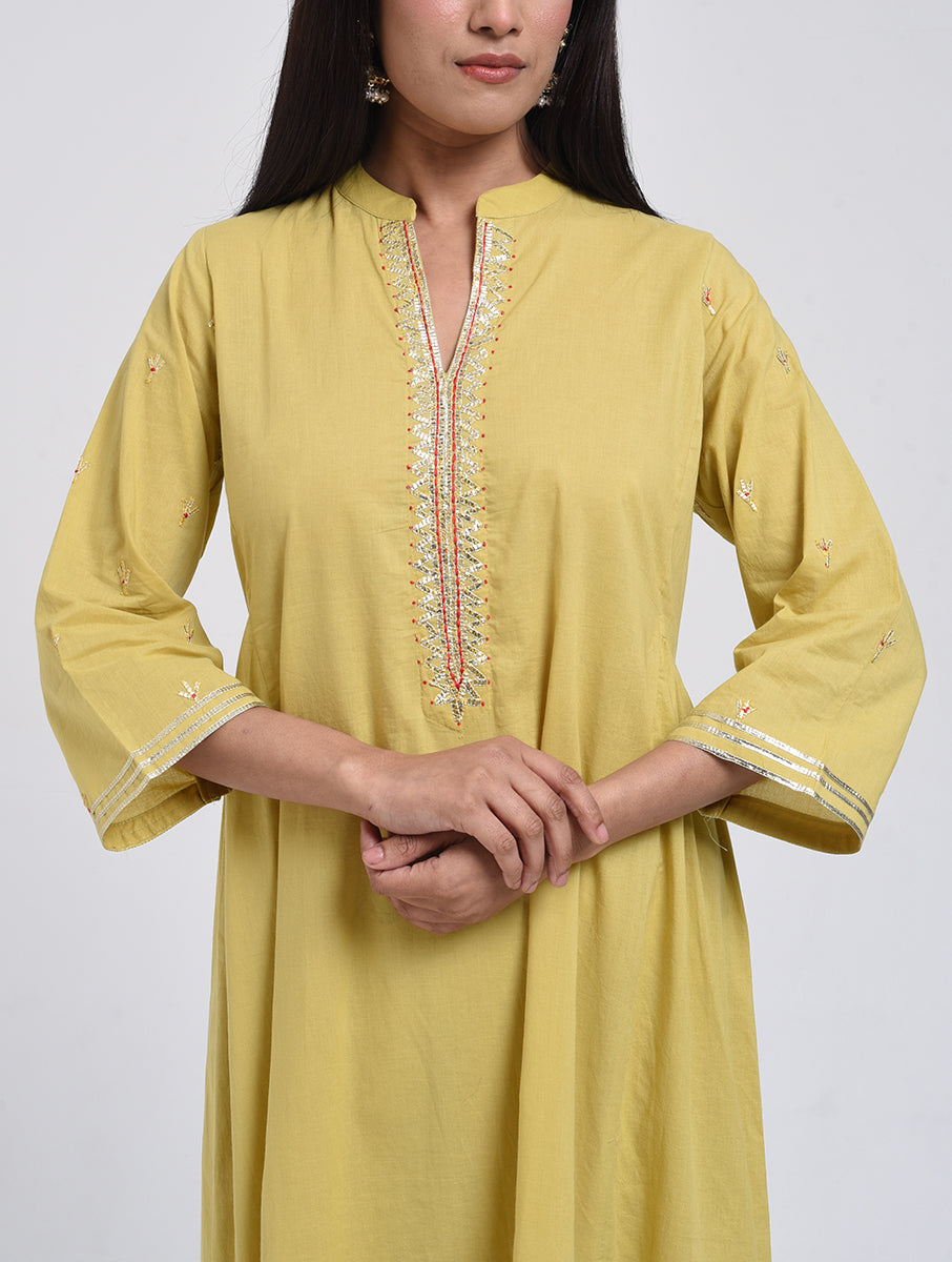 Chamki  Lime Yellow Cotton Gota Patti Kurta
