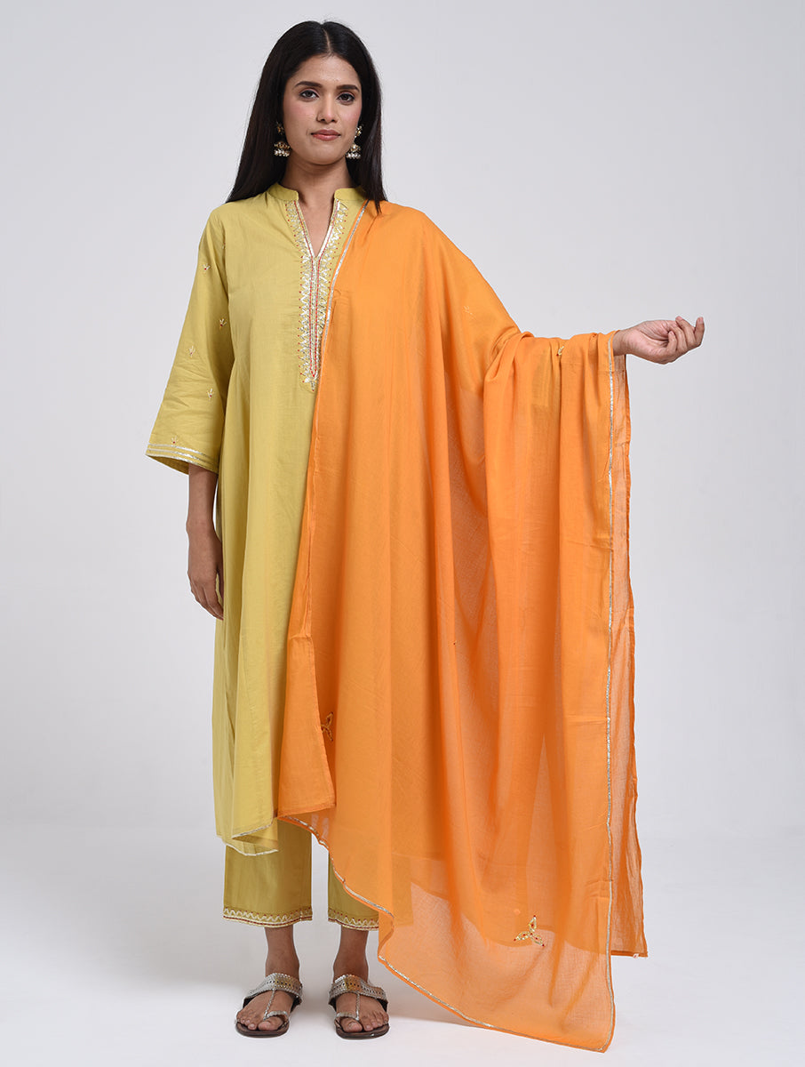Chamki  Yellow Cotton Gota Patti Kurta, Pants & Dupatta