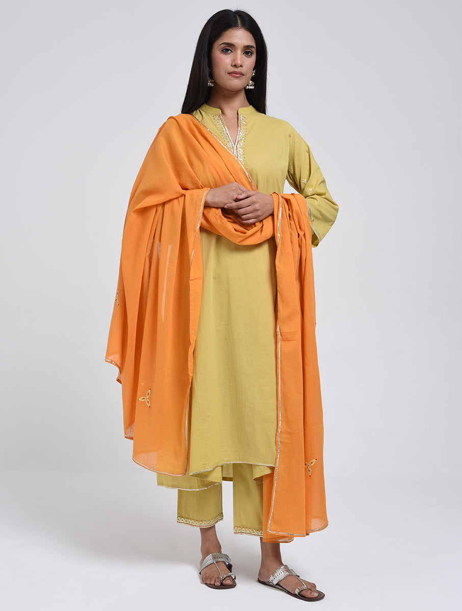 Chamki  Yellow Cotton Gota Patti Kurta, Pants & Dupatta