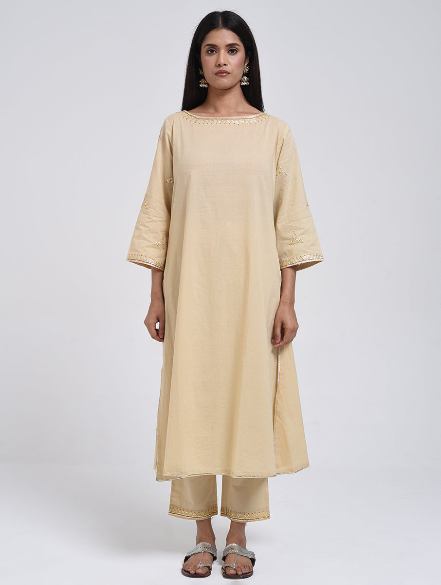 Chamki  Beige Cotton Gota Patti Kurta