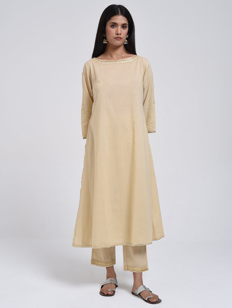 Chamki  Beige Cotton Gota Patti Kurta