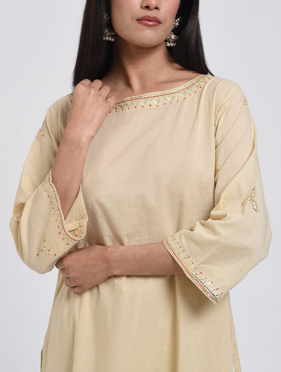 Chamki  Beige Cotton Gota Patti Kurta