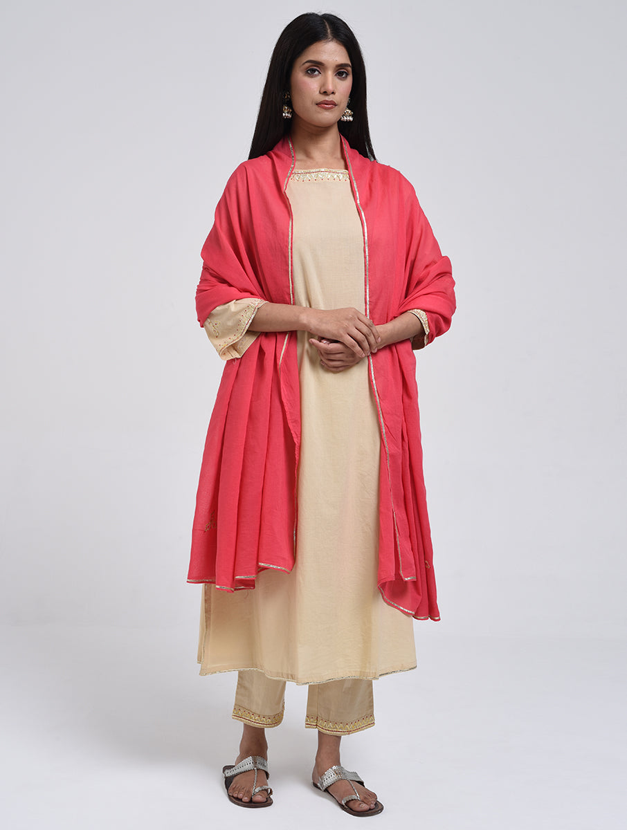 Chamki  Beige Cotton Gota Patti Kurta, Pants & Dupatta