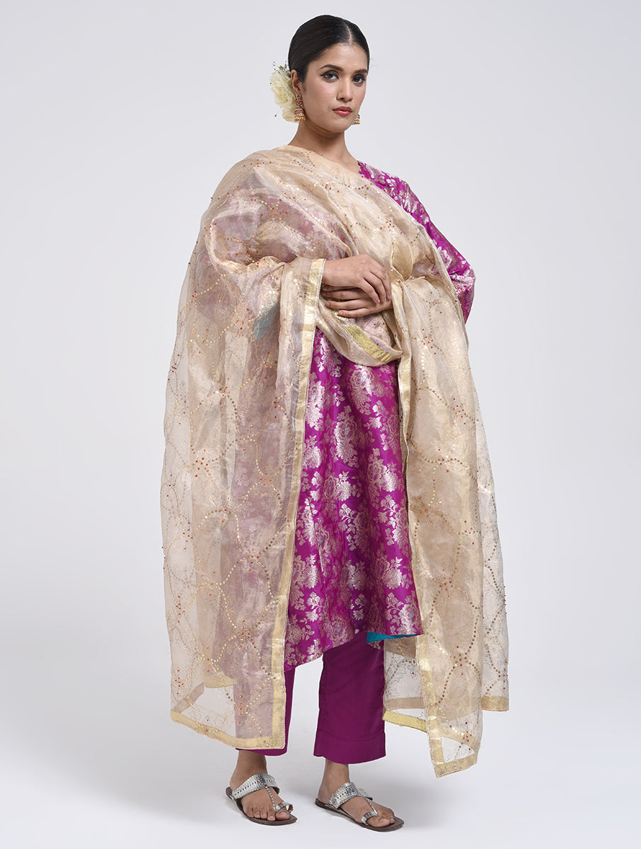 Kanchan Purple Kurta, Pant and Dupatta Set