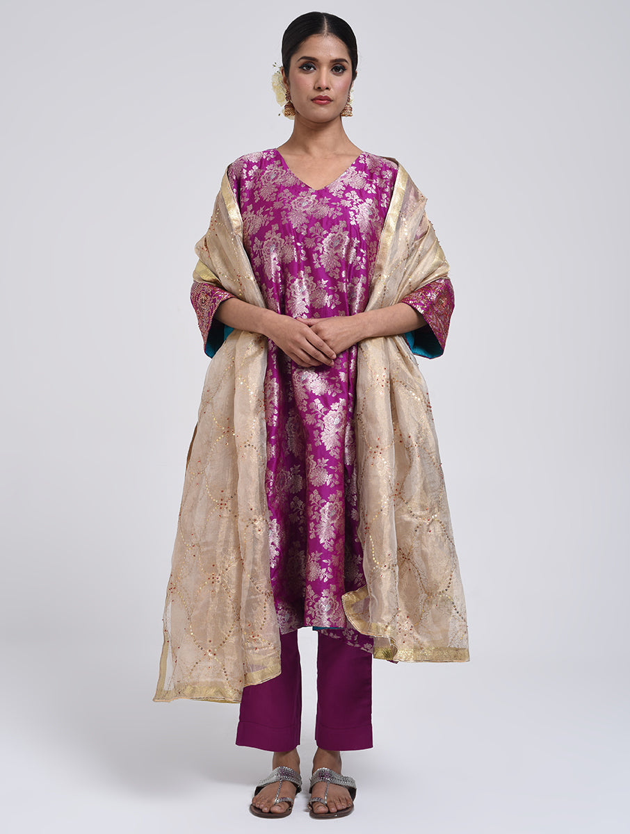 Kanchan Purple Kurta, Pant and Dupatta Set