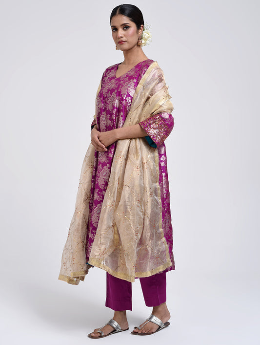 Kanchan Purple Kurta, Pant and Dupatta Set