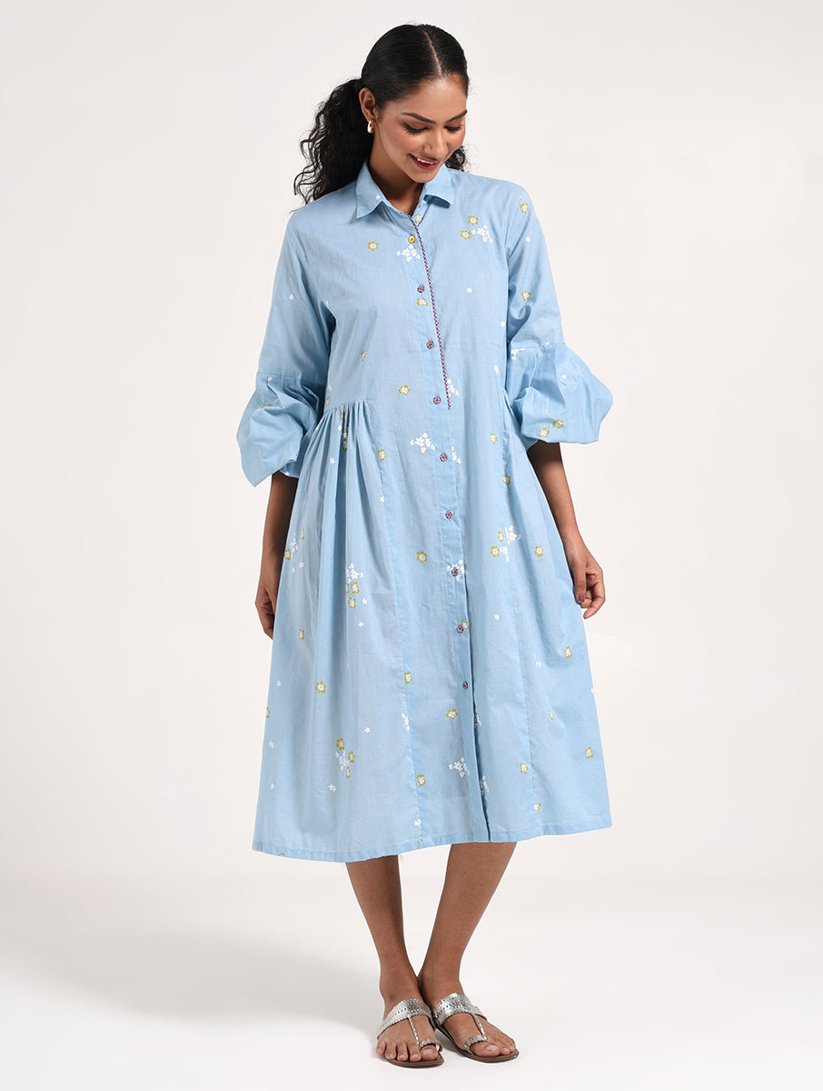Within Blue Shirt Collar Dress
