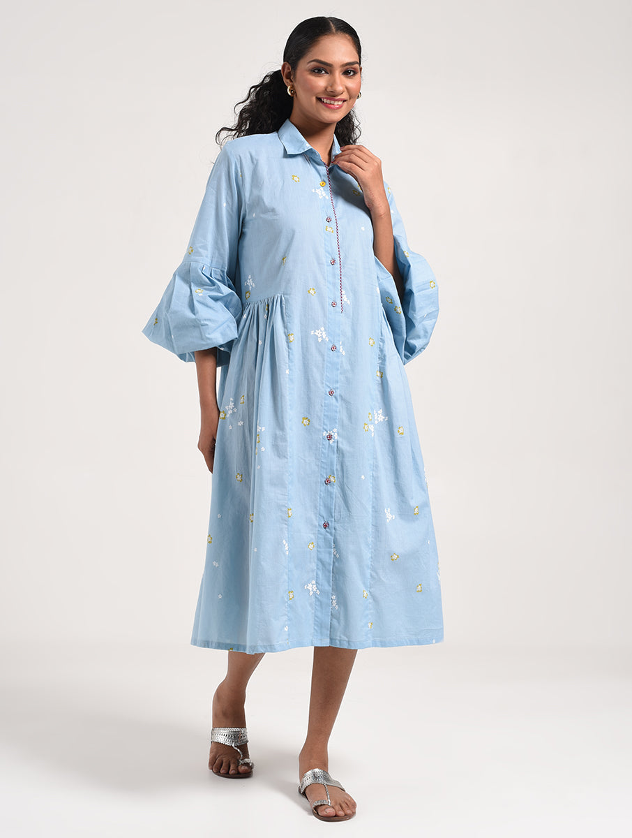 Within Blue Shirt Collar Dress