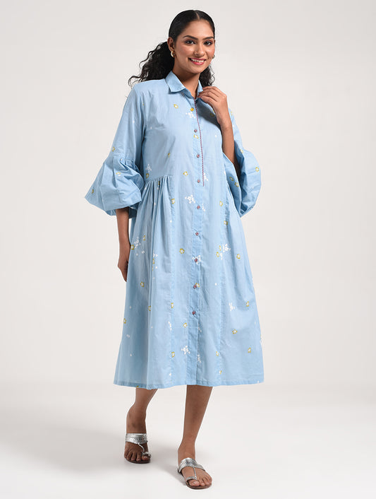 Within Blue Shirt Collar Dress
