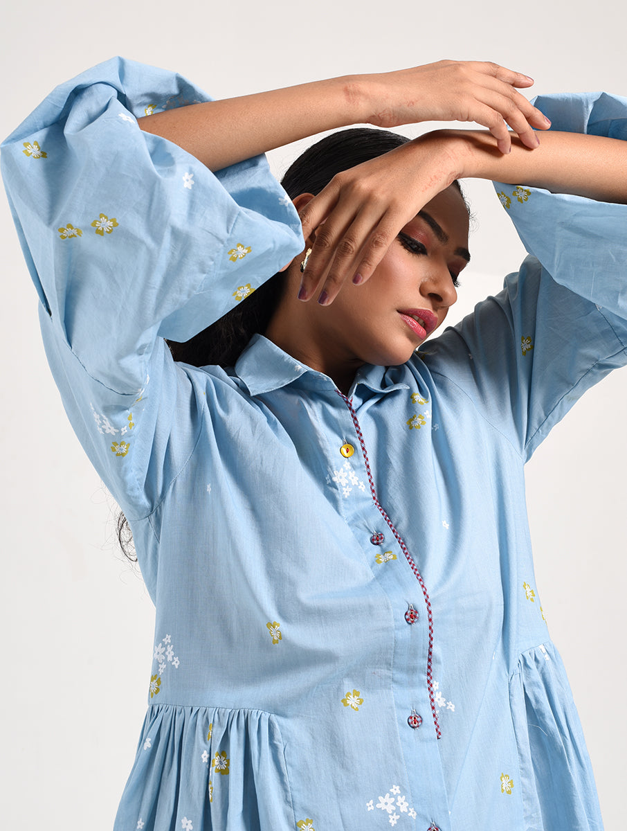 Within Blue Shirt Collar Dress
