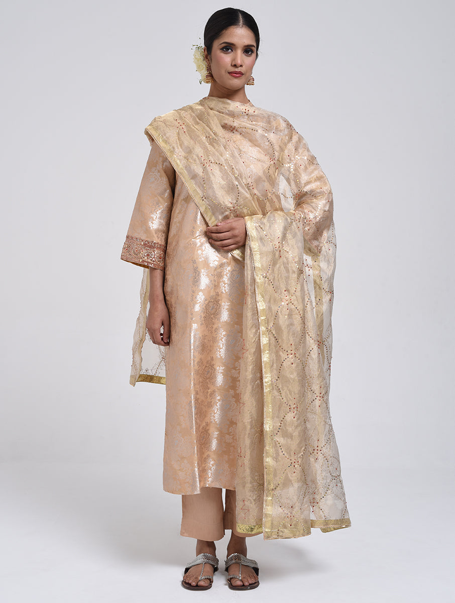 Kanchan Beige Kurta, Pant and Dupatta Set