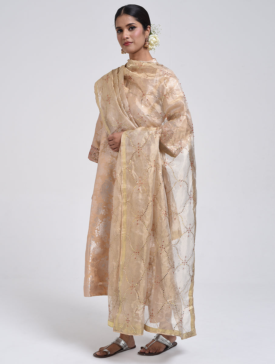 Kanchan Beige Kurta, Pant and Dupatta Set