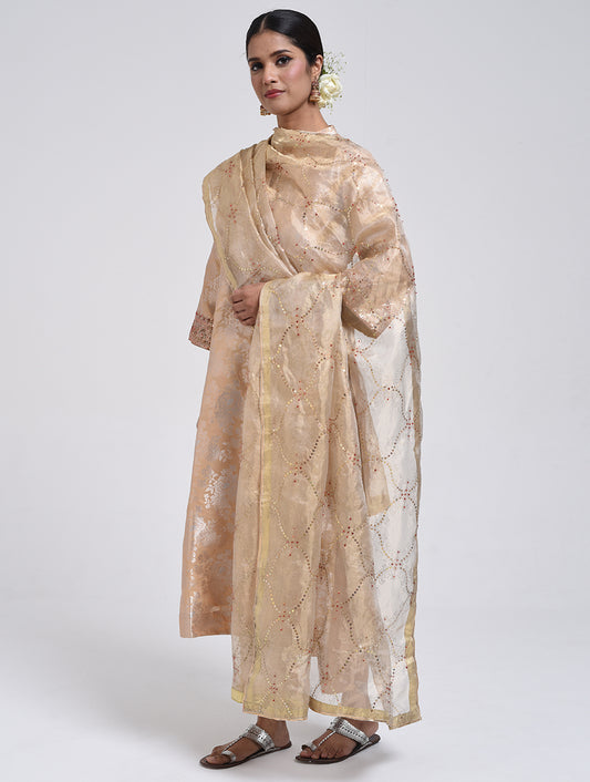 Kanchan Beige Kurta, Pant and Dupatta Set