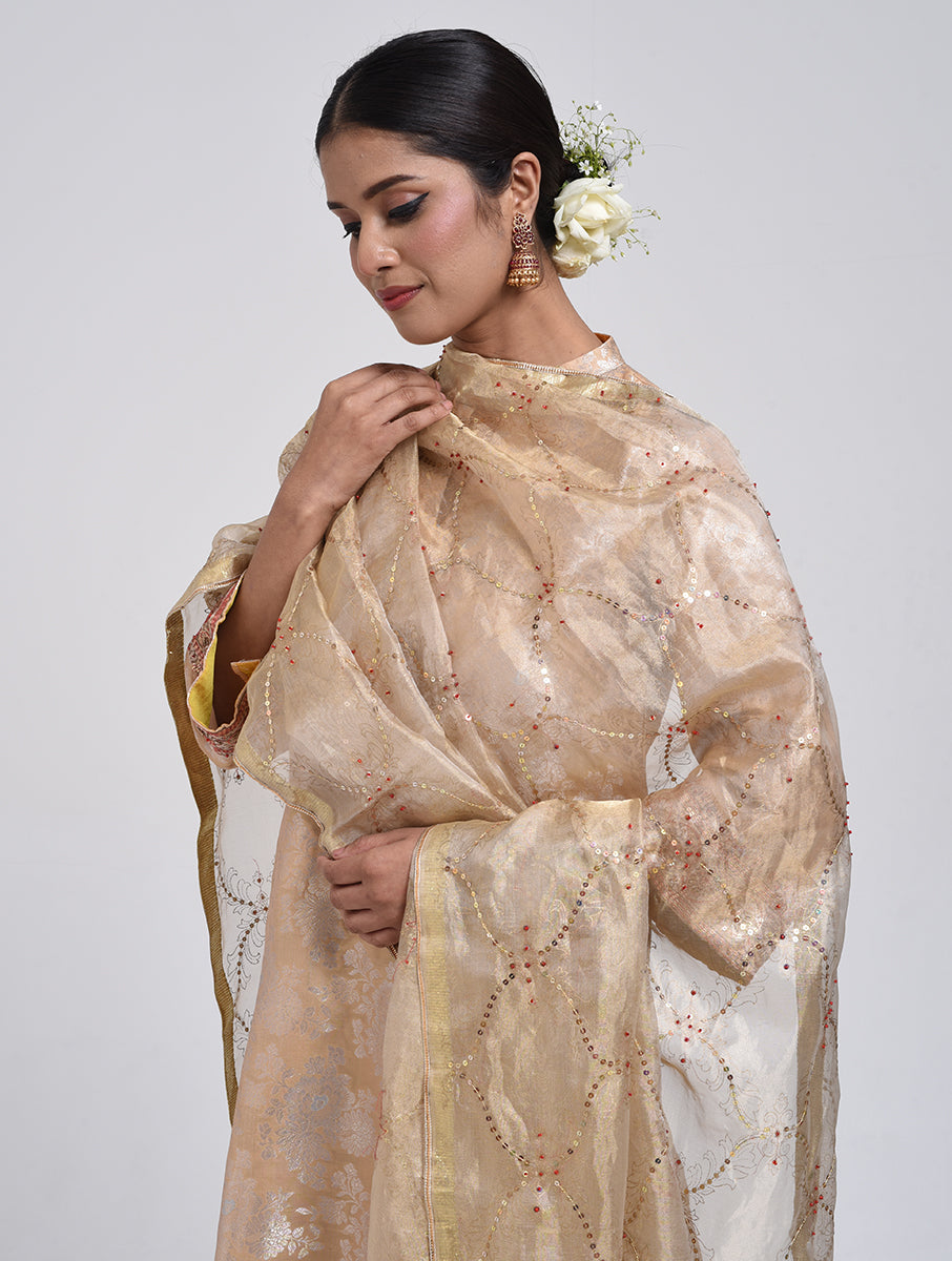 Kanchan Beige Kurta, Pant and Dupatta Set
