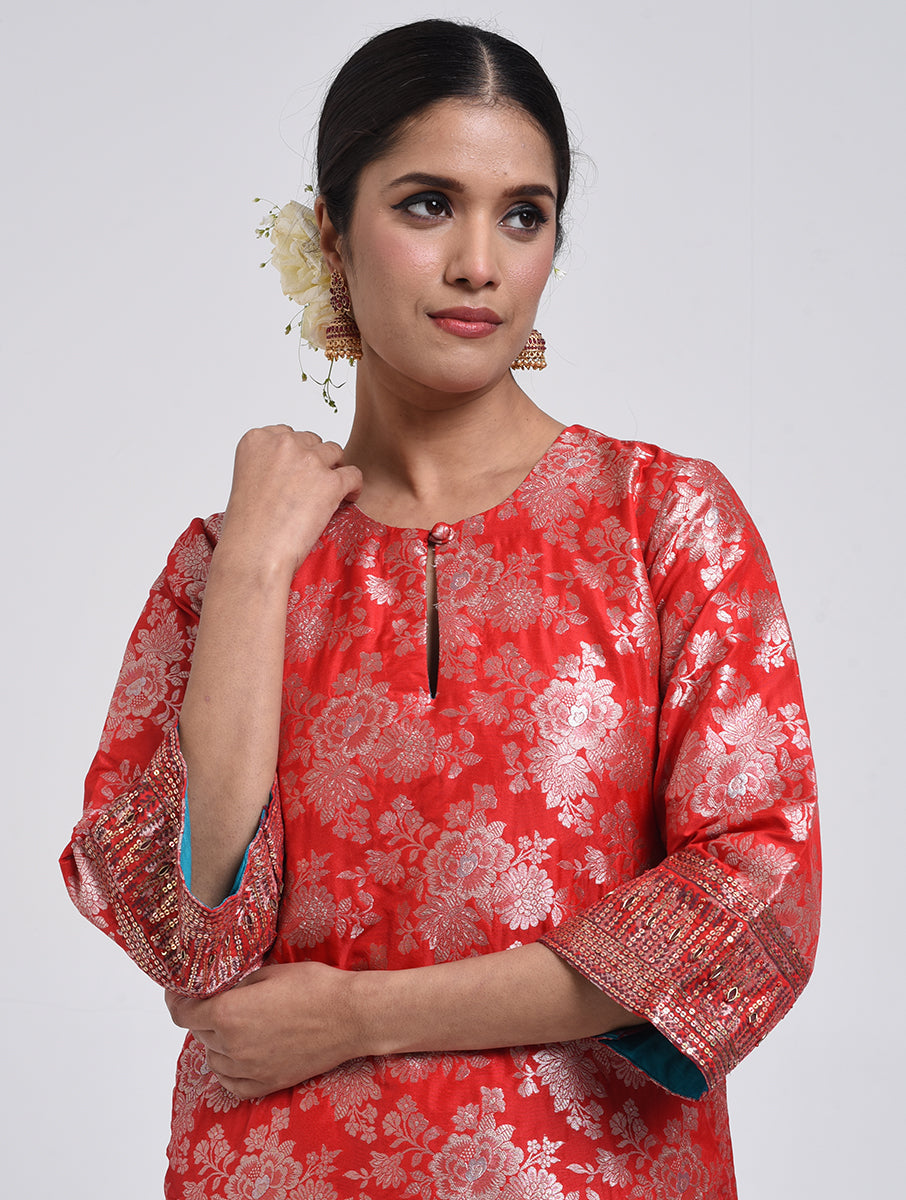 Kanchan Red Kurta, Pant and Dupatta Set