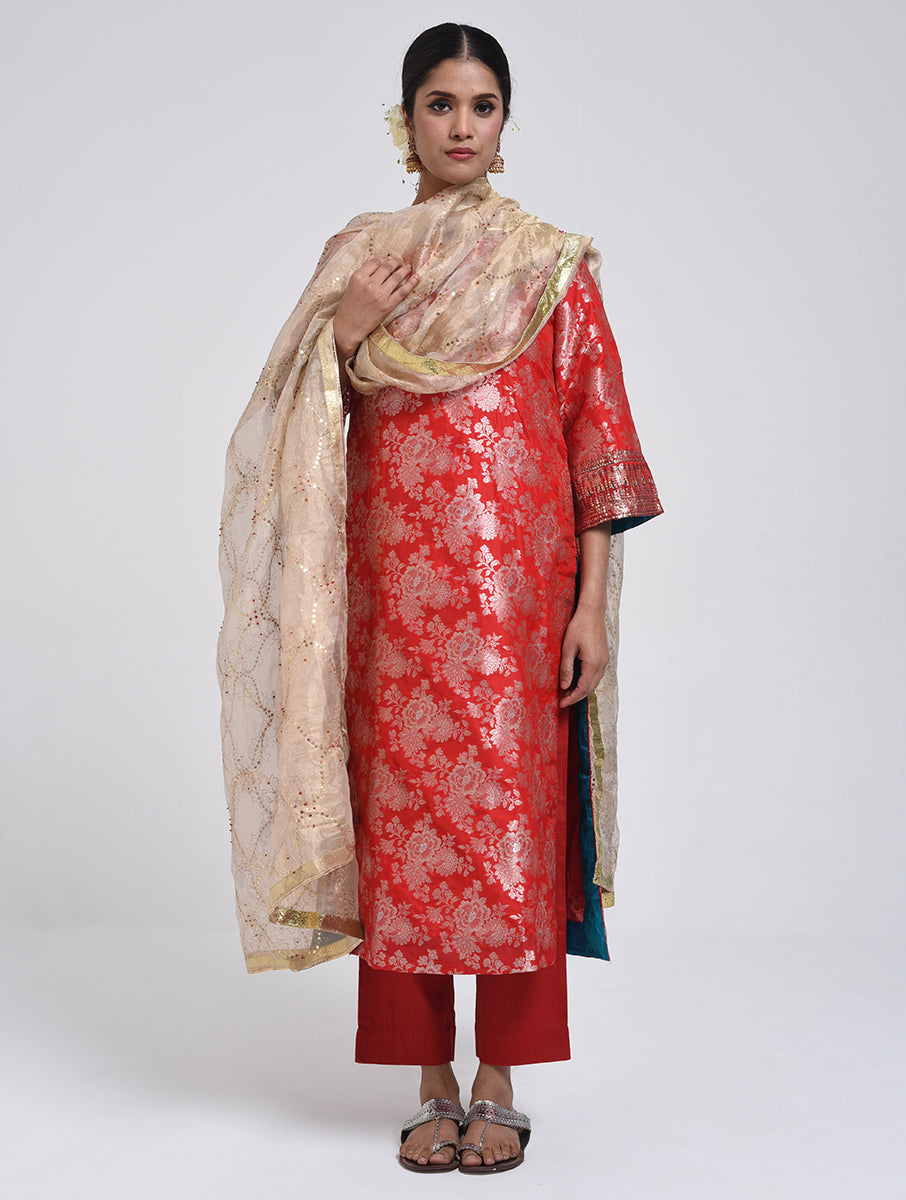 Kanchan Red Kurta, Pant and Dupatta Set