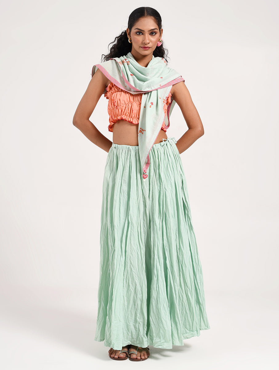 Within Elasticated Ruffle Top Skirt Scarf Set