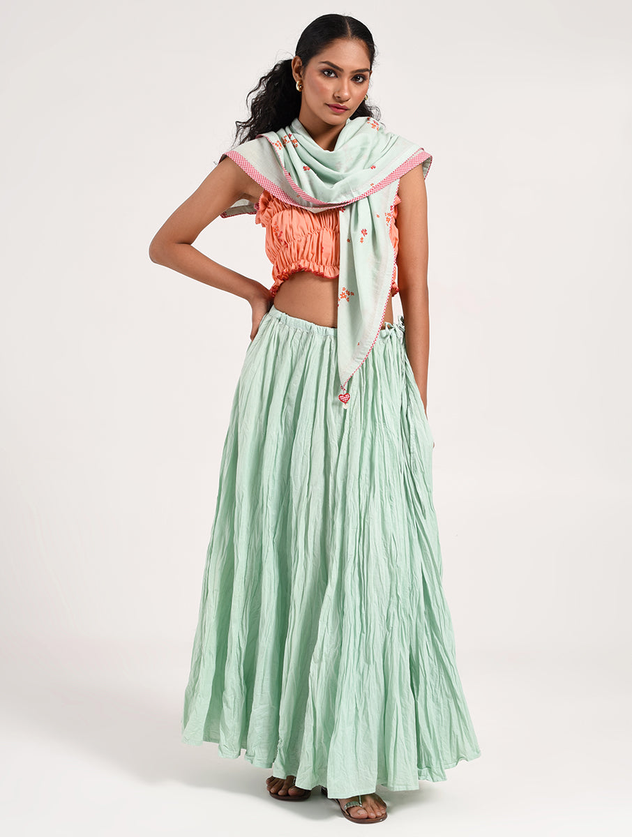 Within Elasticated Ruffle Top Skirt Scarf Set