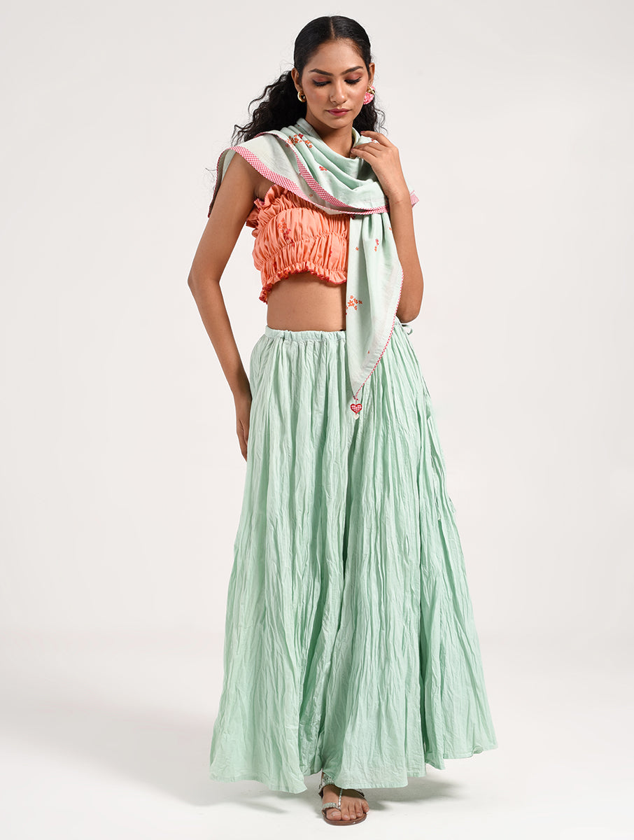 Within Elasticated Ruffle Top Skirt Scarf Set