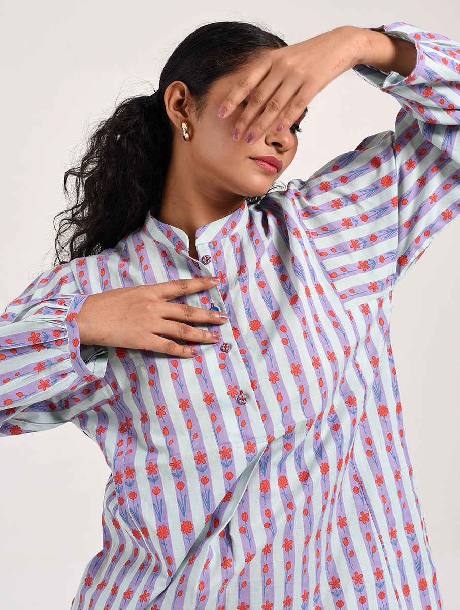 Within Light Blue Collar Top Pajama Set