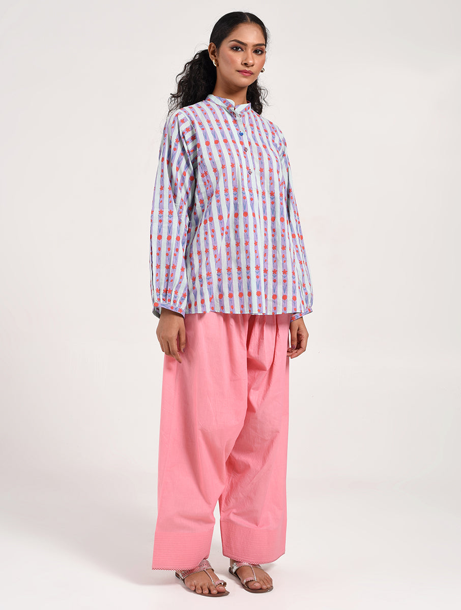 Within Light Blue Collar Top Pajama Set