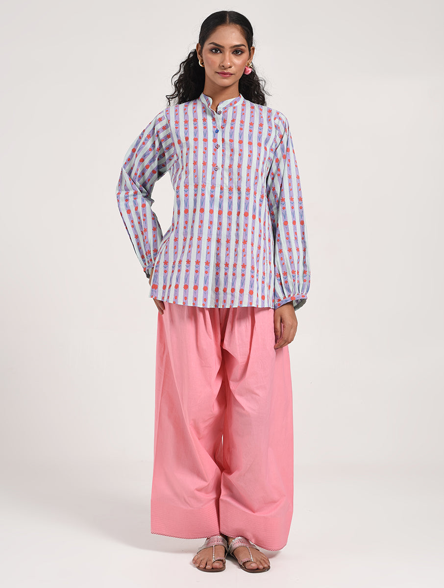 Within Light Blue Collar Top Pajama Set
