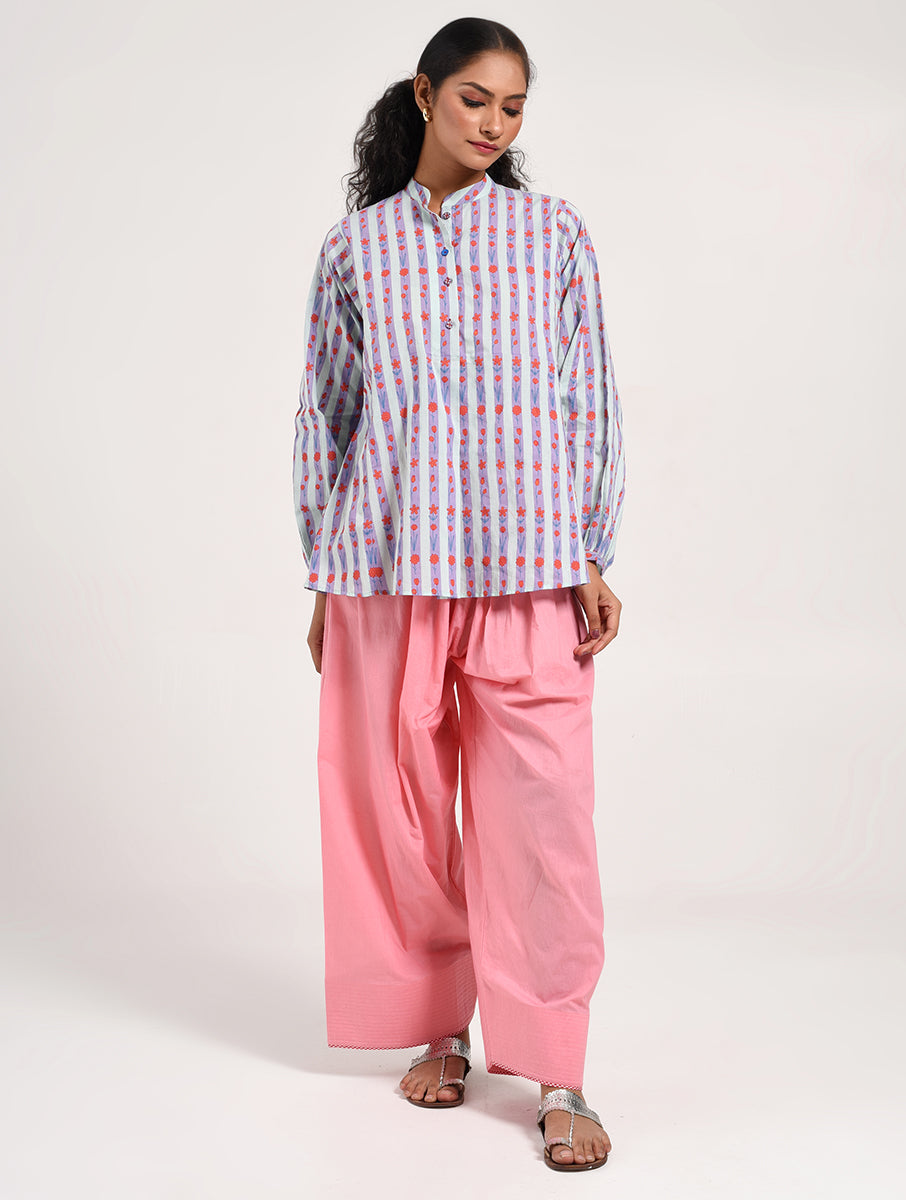 Within Light Blue Collar Top Pajama Set