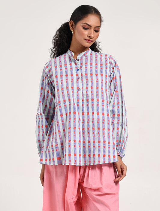 Within Light Blue Collar Top