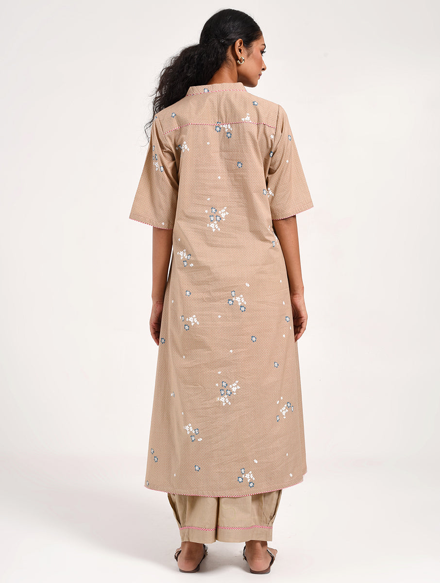 Within Beige V Neck  Kurta/Dress Pajama Set
