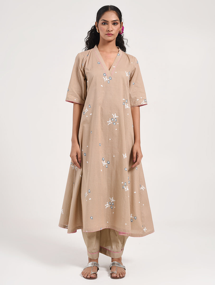Within Beige V Neck  Kurta/Dress Pajama Set