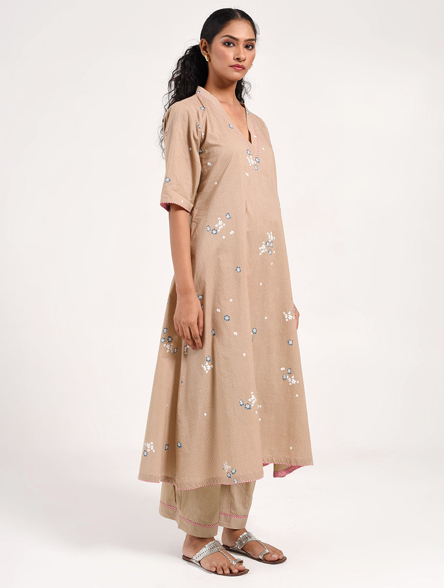 Within Beige V Neck  Kurta/Dress Pajama Set