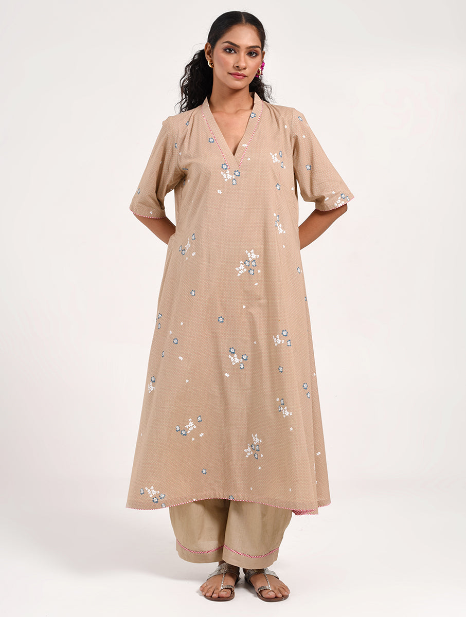Within Beige V Neck  Kurta/Dress Pajama Set