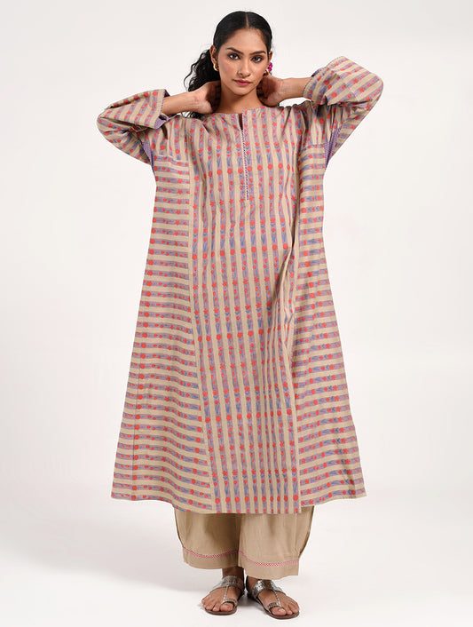 Within Beige Striped Kurta Pajama Set
