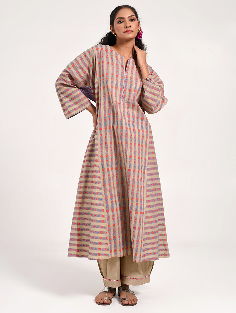 Within Beige Striped Kurta