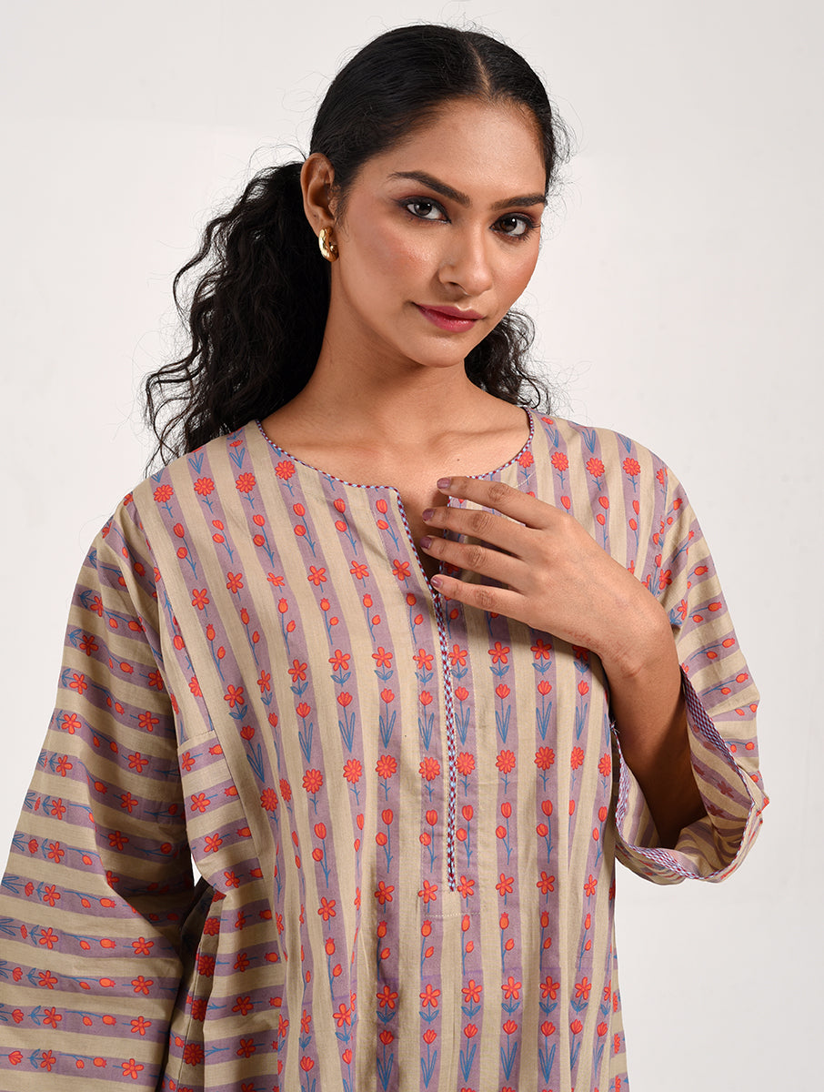 Within Beige Striped Kurta
