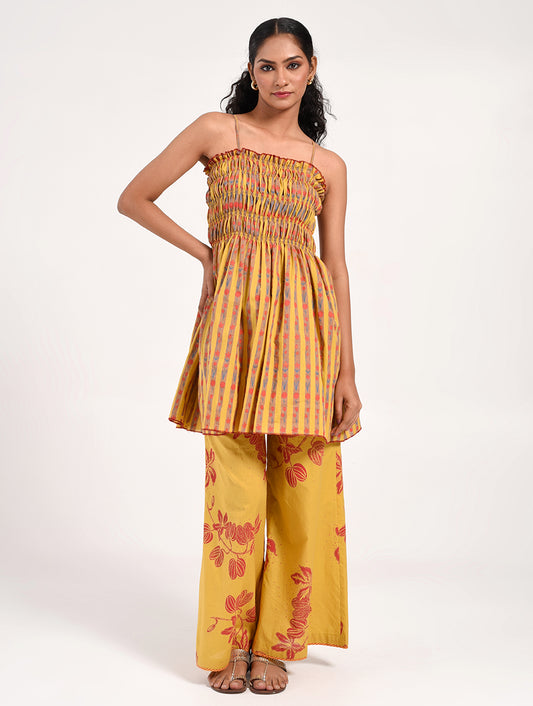 Within Yellow Striped Top/kurti Pajama Set