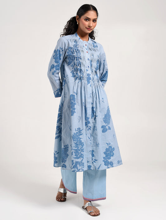 Within Blue Pleated  Kurta Pajama Set