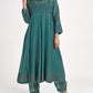 Exclusive Green Hand Embroidered Cotton Silk Anarkali Kurta for festive wear