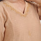 Women Beige Hand Embroidered Cotton Silk Kurta for festive wear 