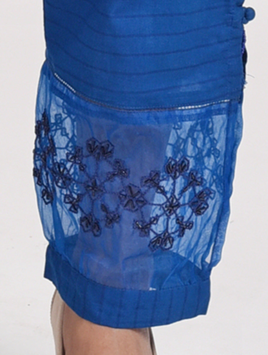 Women Blue Hand Embroidered Cotton Silk Pajama 