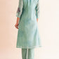 Gudhal Blue Cotton Silk Block Print Kurta, Pants & Dupatta