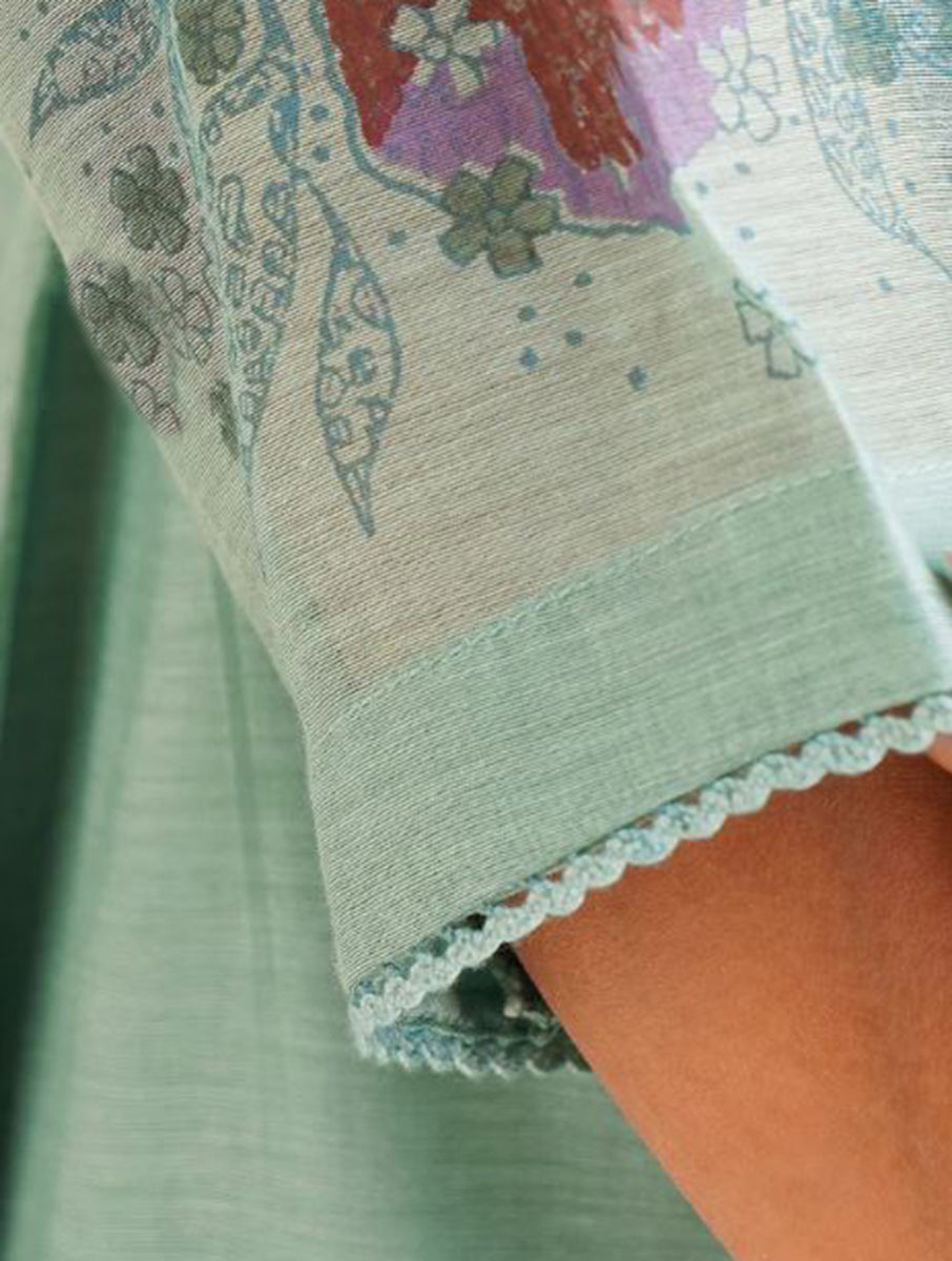 Gudhal Blue Cotton Silk Block Print Kurta, Pants & Dupatta