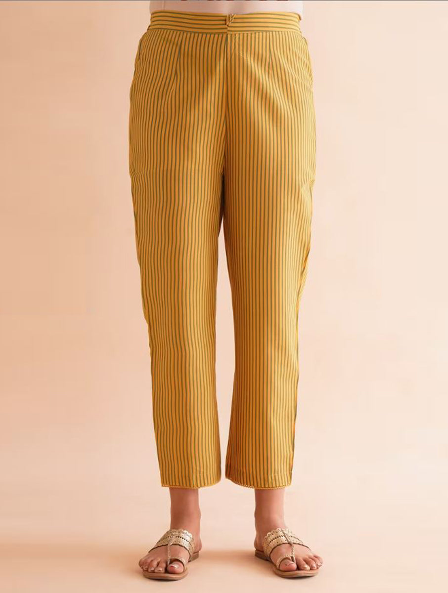 Gudhal Yellow Cotton Silk Block Print Kurta, Pants & Dupatta