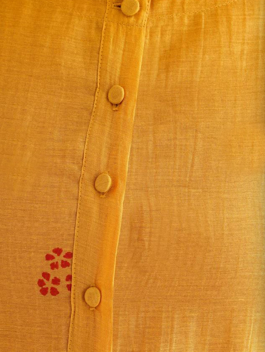 Gudhal Yellow Cotton Silk Block Print Kurta, Pants & Dupatta