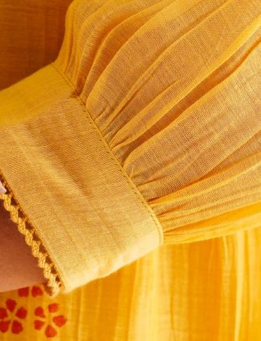 Gudhal Yellow Cotton Silk Block Print Kurta, Pants & Dupatta