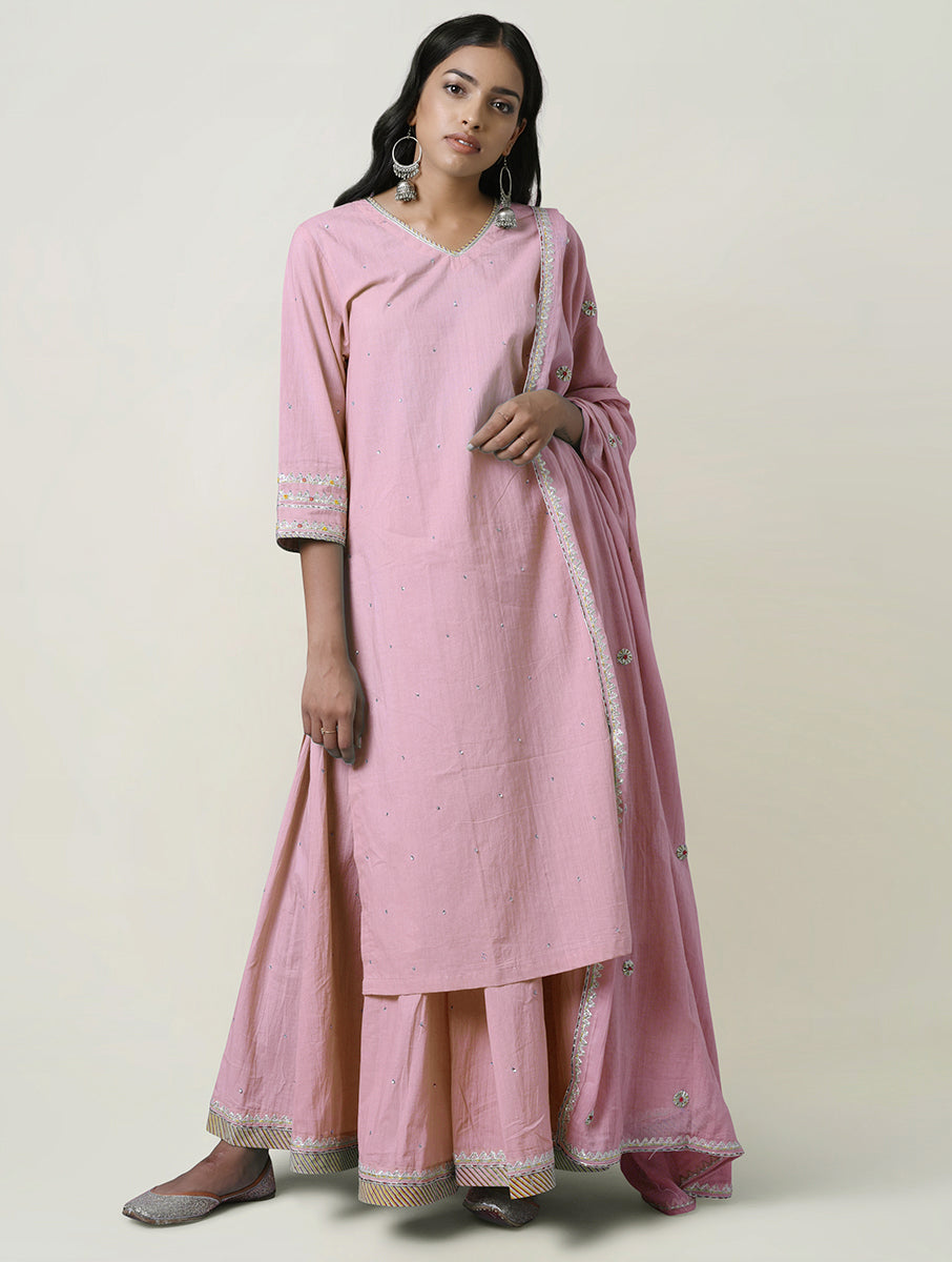 Women  Gota Hand Embroidered V Neck Cotton Kurta for festive Occasions