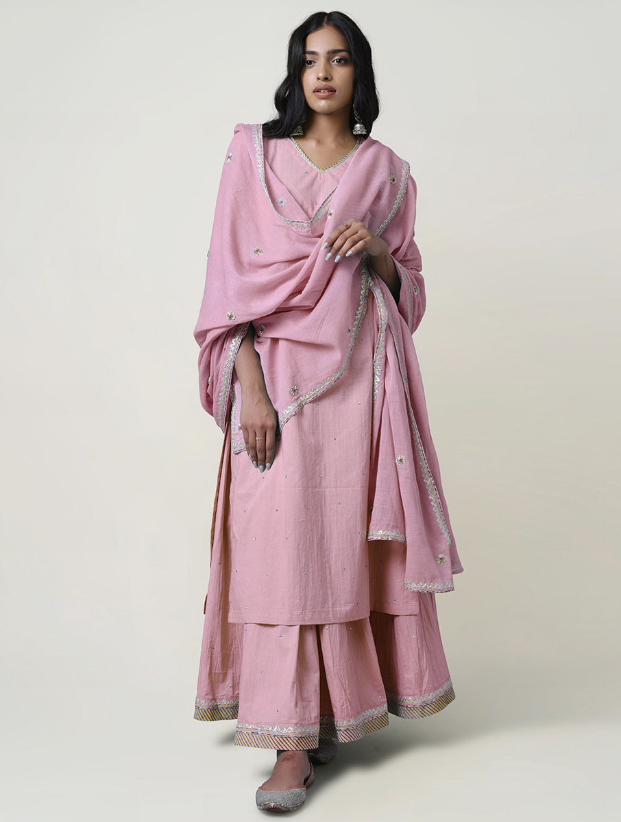 Women  Gota Hand Embroidered V Neck Cotton Kurta for festive Occasions