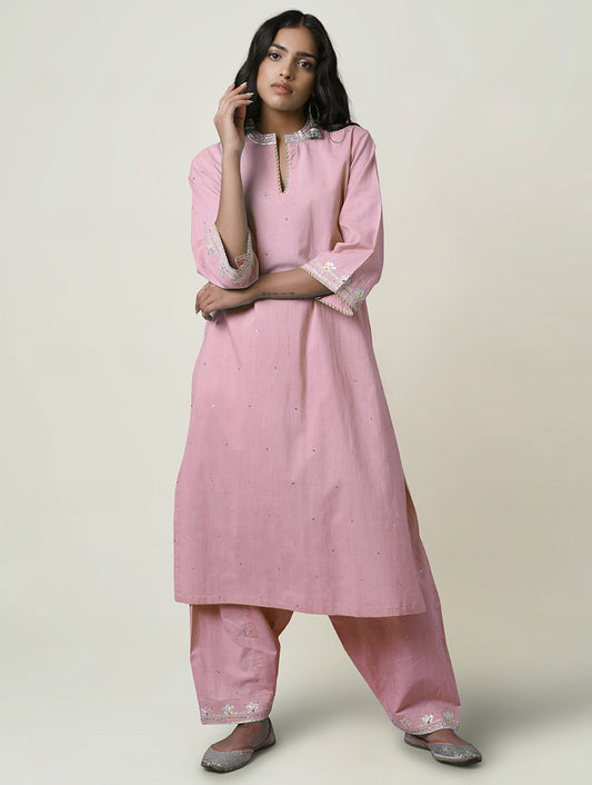 Women  Gota Hand Embroidered Collar Cotton Kurta for festive Occasions